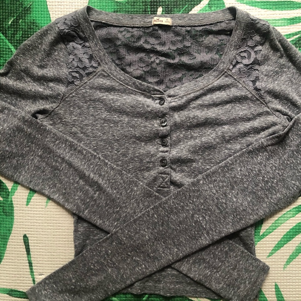 Hollister Gray Long Sleeve Crop Top w/ Lace Back